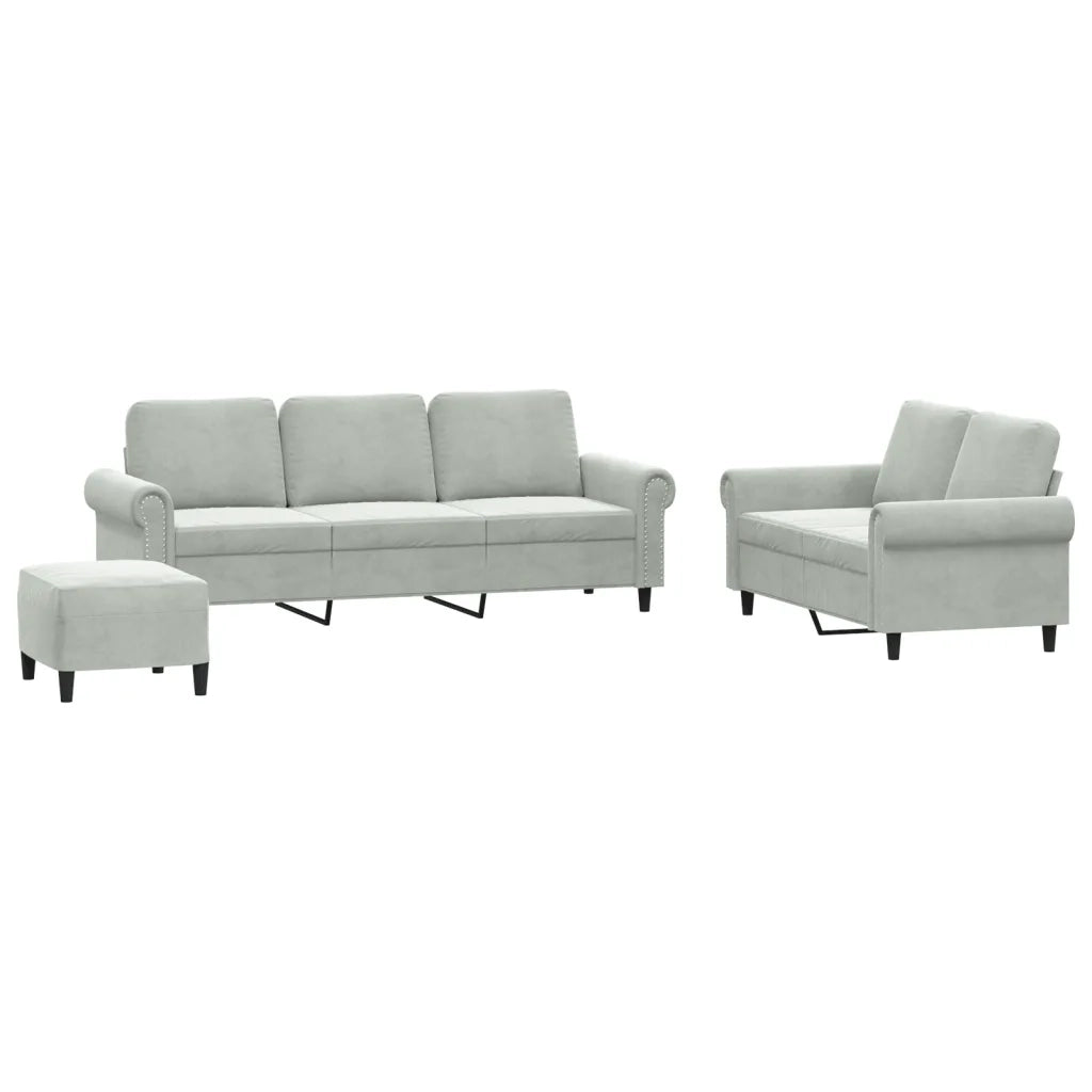 Set di Divani 3 pz con Cuscini Grigio Chiaro in Velluto 3202260