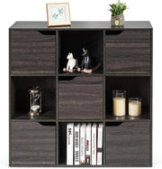 Scaffale Portaoggetti Guardaroba Mensola Libreria in Legno Mobile con 9 Cubi, Scaffale Cubo Porta Libri (Grigio-Marrone)