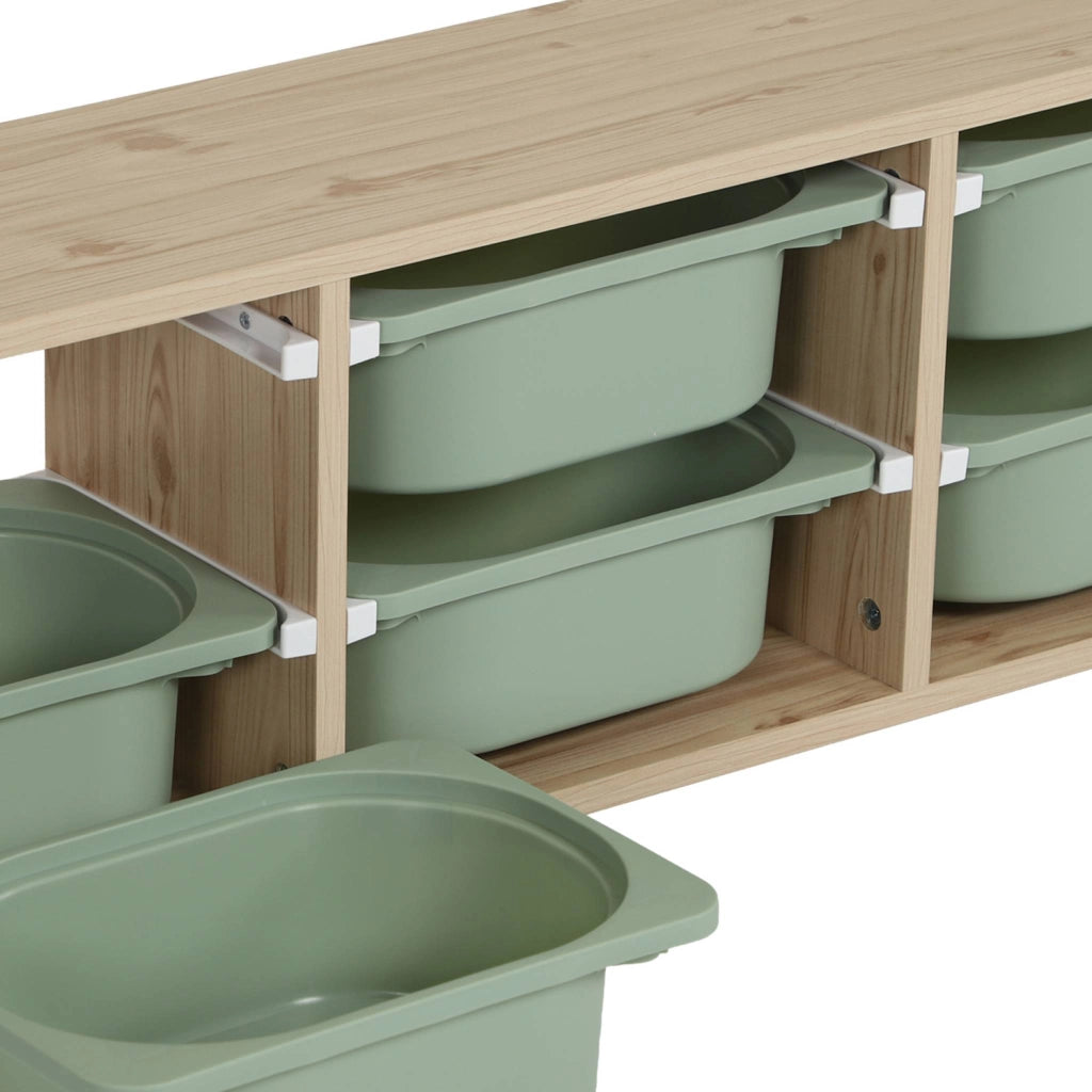 Mobile di stoccaggio per bambini con 6 contenitori colorati, verde