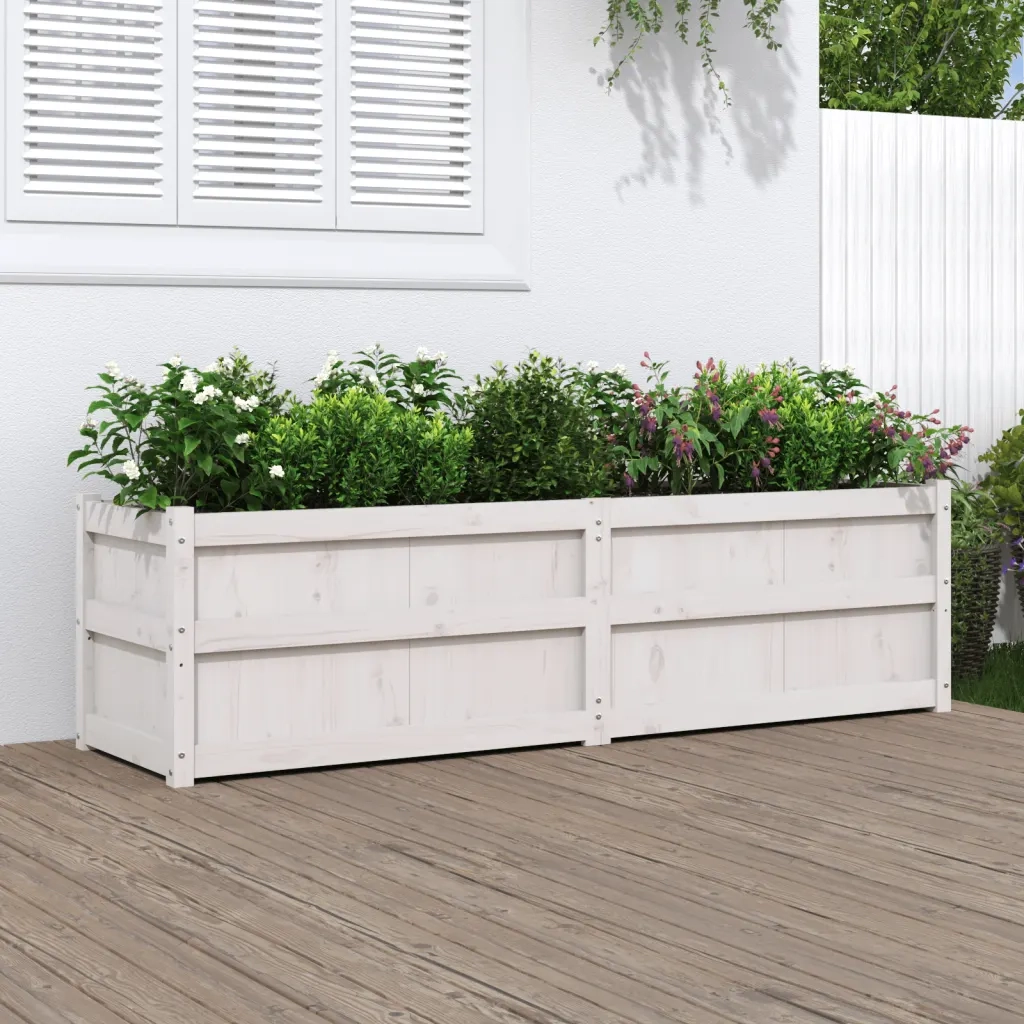 Fioriera da Giardino Bianca 180x50x50 cm Legno Massello di Pino 837505