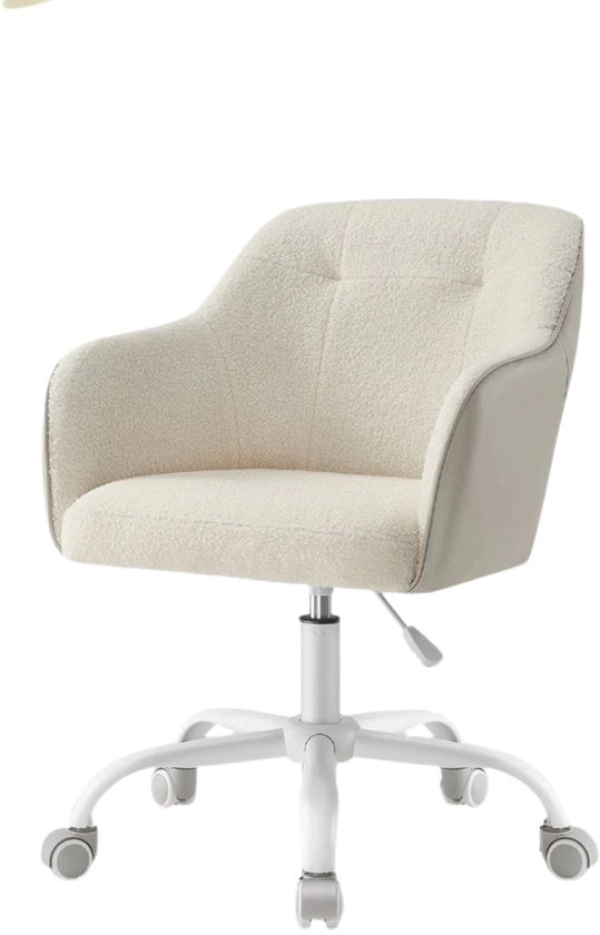 Sedia da Ufficio con Rotazione - Sedia da Scrivania - Sedia Ergonomica - Schiuma Comfort - 64x64x (83-93) cm - Tela Sherpa Bianca