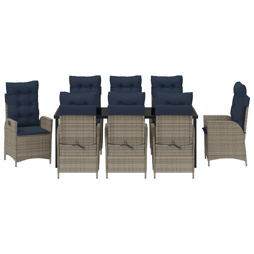 Set da Pranzo per Giardino 9 pcs Grigio e Nero Rattan 3380581