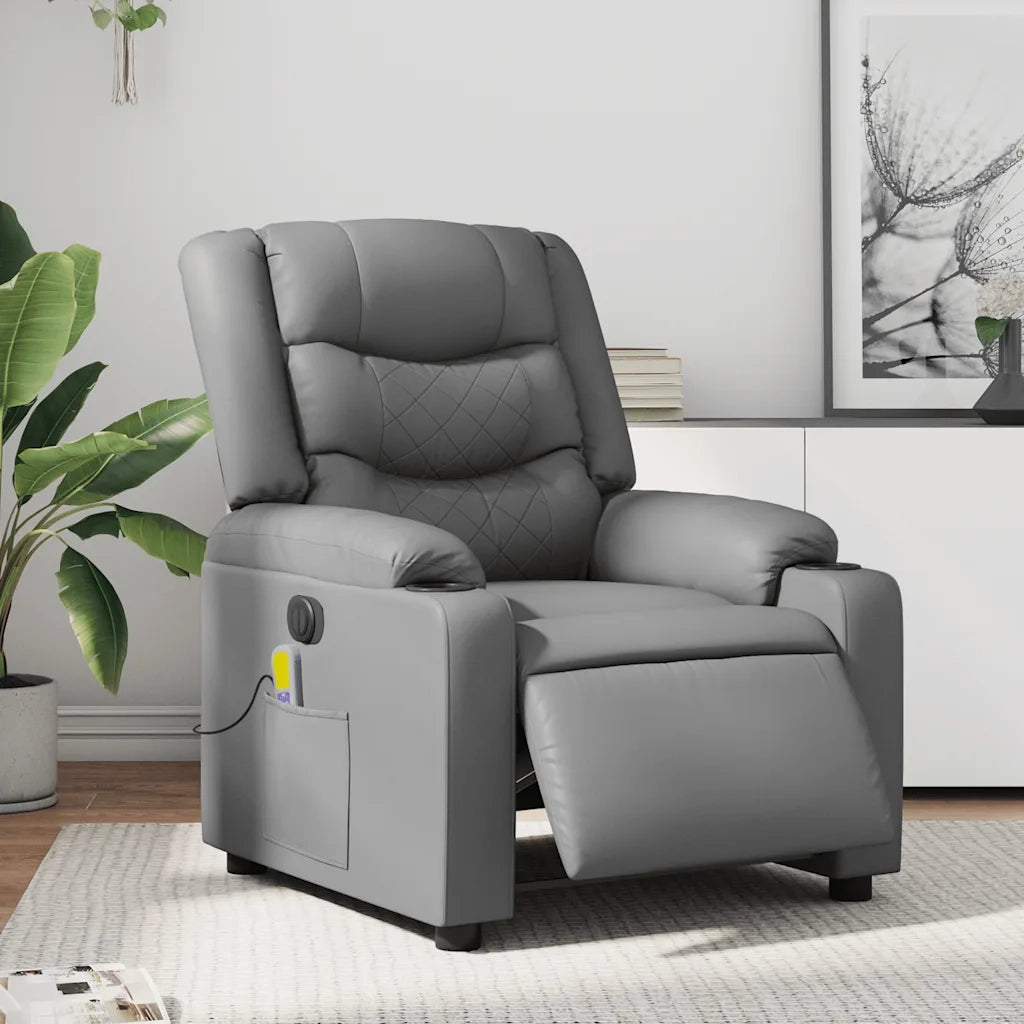 Poltrona Massaggiante | Sedia Relax Elettrica Reclinabile Grigio Similpelle
