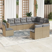 Set Divano da Giardino 10 pz con Cuscini Beige in Polyrattan 3251446