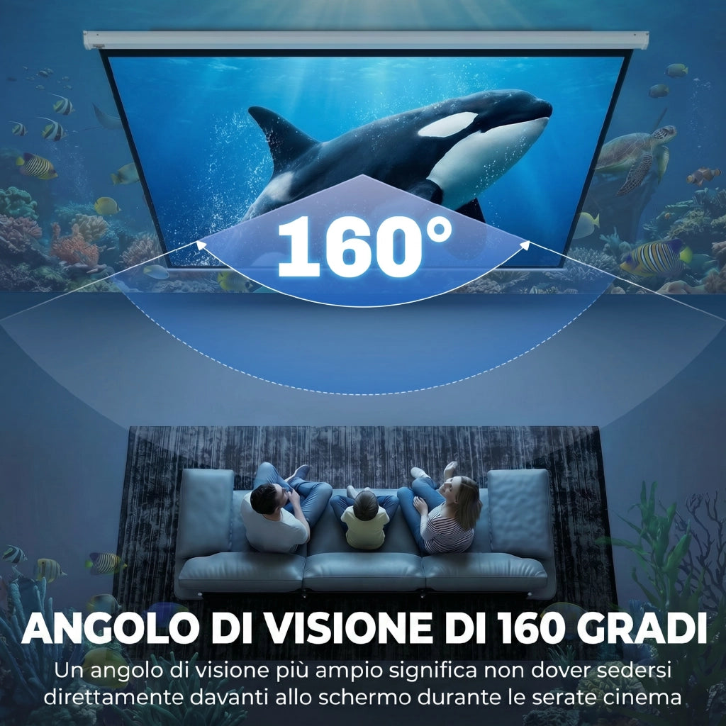 Telo per Proiettore 100" Rapporto 16:9, Fissaggio a Muro e Soffitto per Casa e Ufficio, Bianco