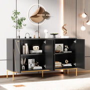 Credenza 150x40x80 cm con ripiano regolabile; gambe in metallo; nero e oro