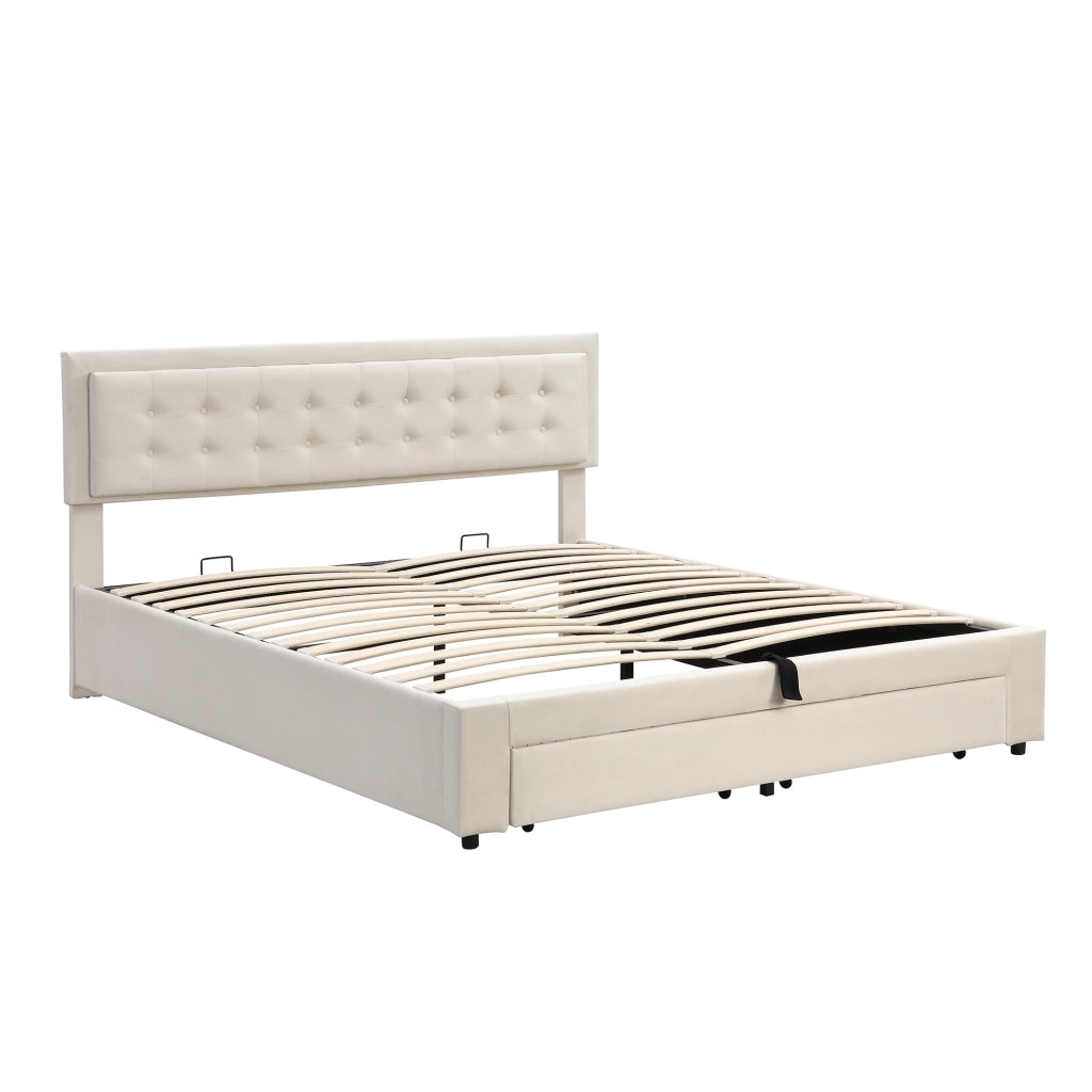Letto contenitore – 160x200 cm – cassetti rete – velluto beige