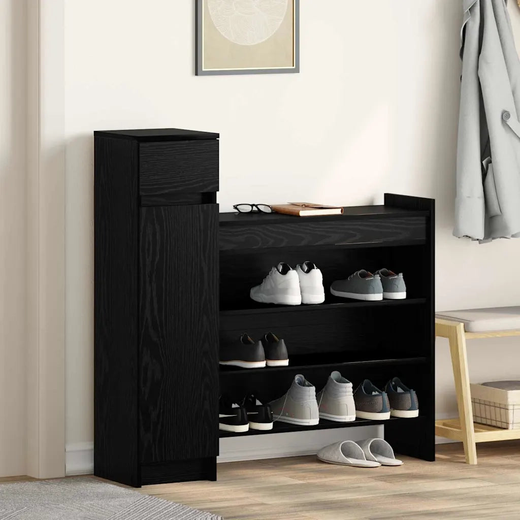 Mobile per scarpe con cassetto Rovere Nero 100,5 x 28 x 100 cm 871388