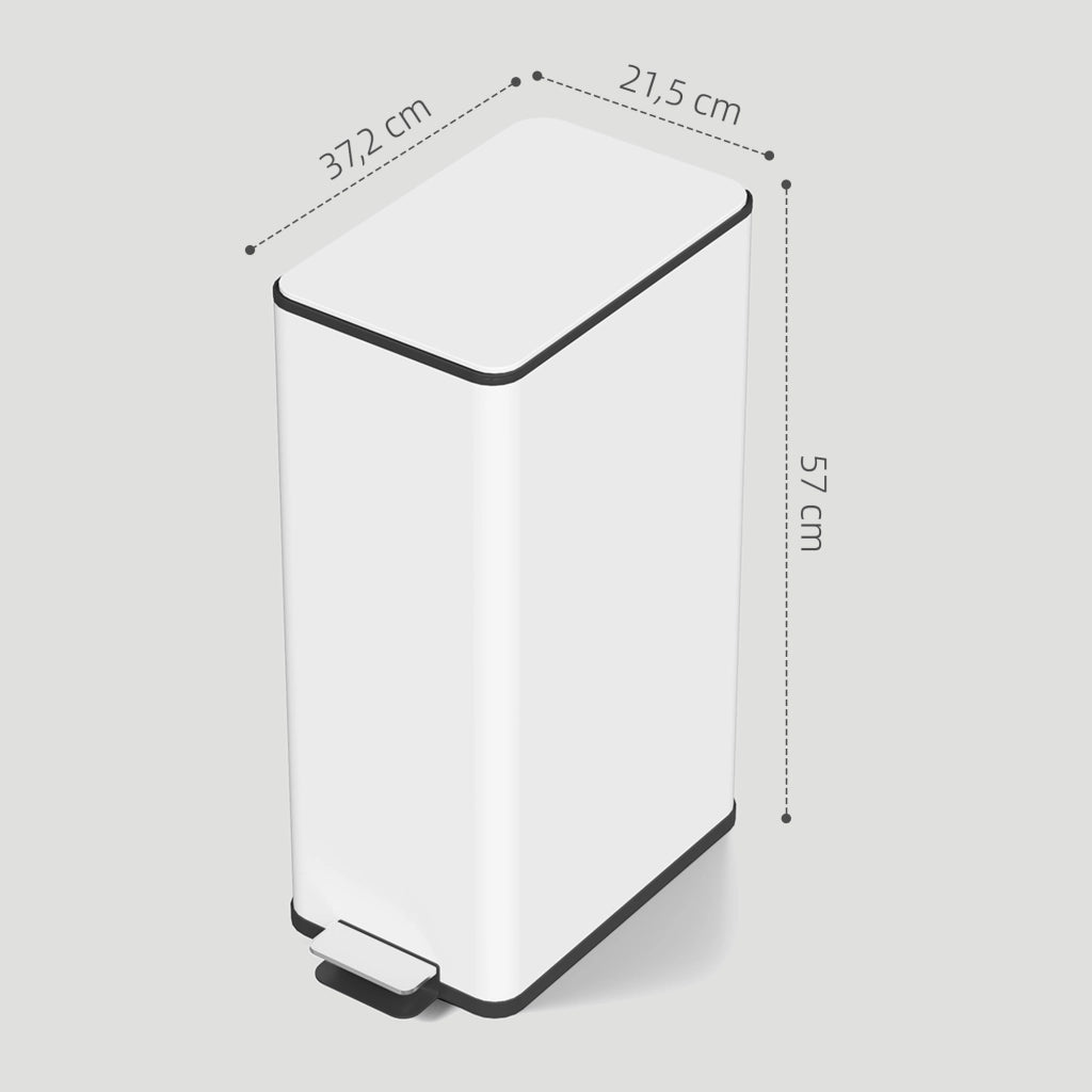 Bidone della spazzatura 20L ¨C zephmum ¨C Bianco, Acciaio inossidabile, Coperchio a chiusura morbida