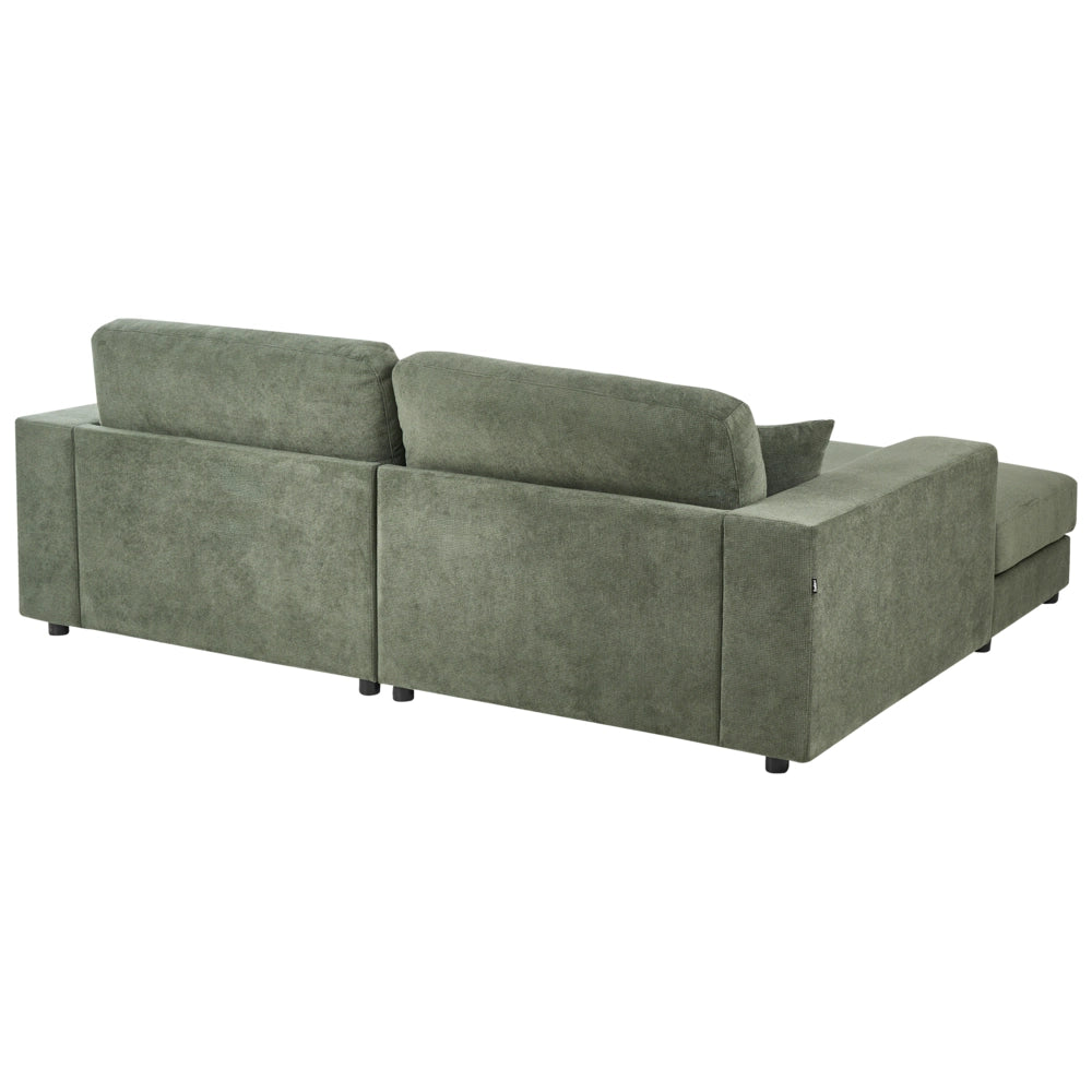 Divano angolare lato destro in Tessuto imbottito verde con Cuscini 3 posti stile moderno minimalista