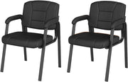 Set di 2 Sedie per Conferenze, in Ecopelle e Metallo, con Schienale e Braccioli, Portata 180 kg, per Ufficio e Sala Conferenze