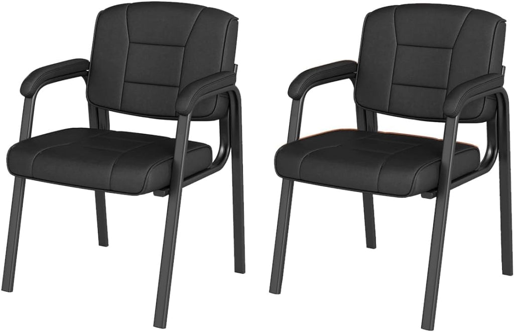 Set di 2 Sedie per Conferenze, in Ecopelle e Metallo, con Schienale e Braccioli, Portata 180 kg, per Ufficio e Sala Conferenze