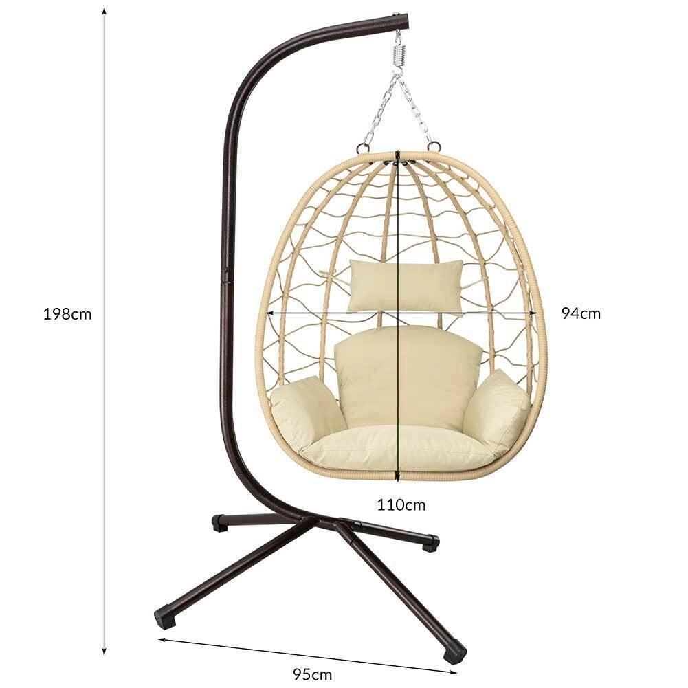 Poltrona Sospesa Giardino Sedia Dondolo Amaca a pendolo Rattan e Metallo Beige