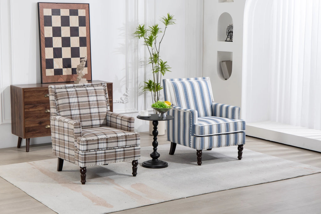 POLTRONA Imbottita 74x66x43,5 cm in Tessuto Cotone Lino Marrone e Bianco