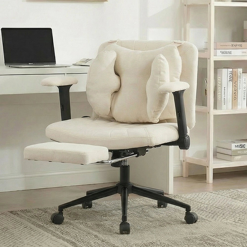 Sedia da Ufficio Girevole con Poggiapiedi e Braccioli ¨C MINIMAL ¨C Beige, Regolabile in Altezza
