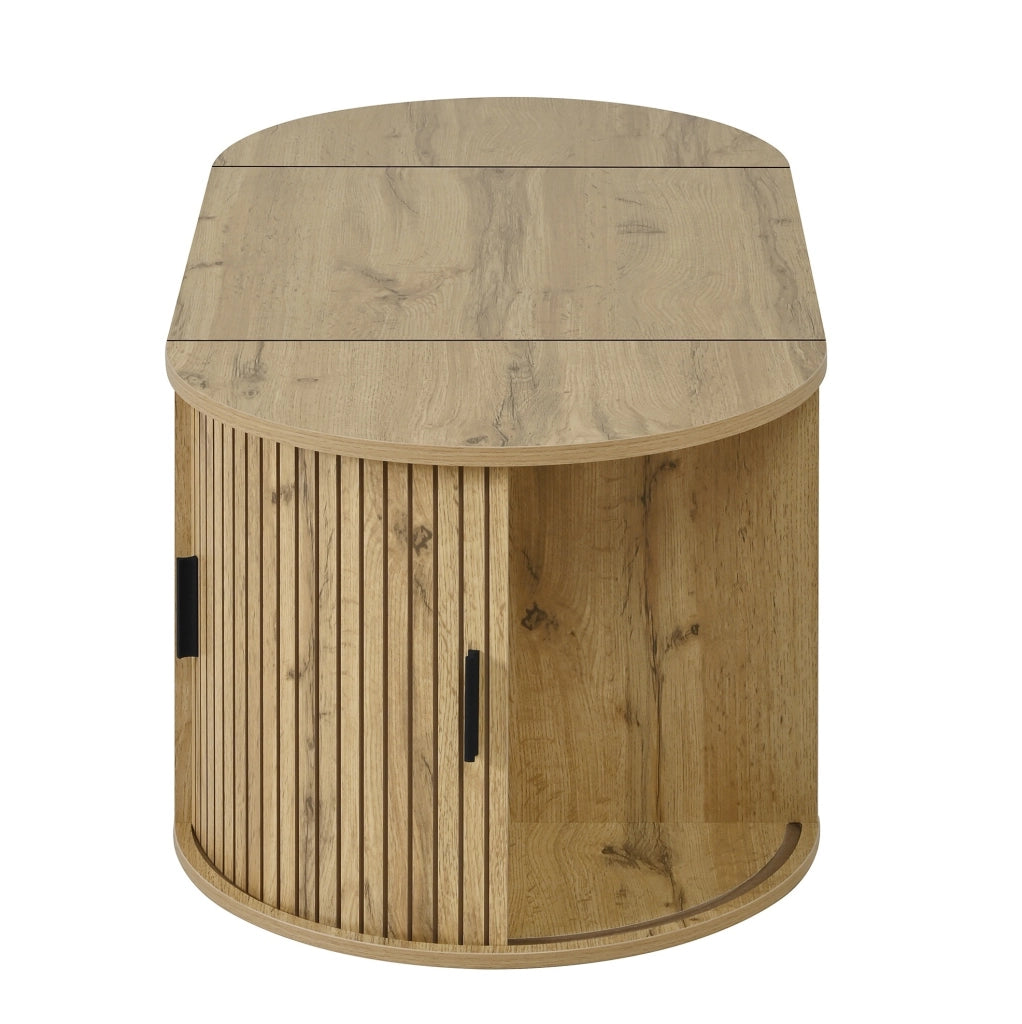 Tavolino da caffè sollevabile ovale 100 x 50 x 40;5 cm in MDF effetto rovere
