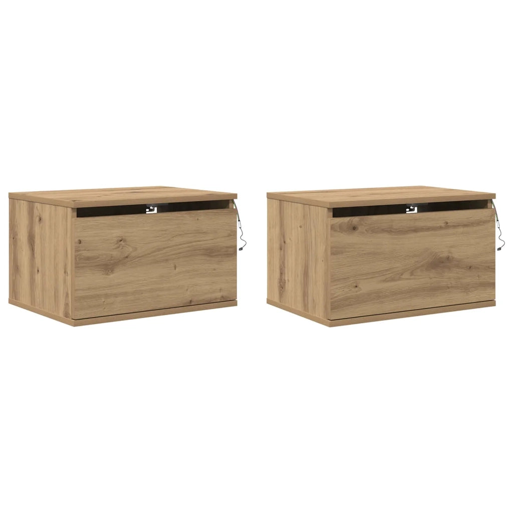 Set di 2 Mobiletto da Comodino | Armadio da Notte | Mobiletto da notte a parete Rovere artigianale