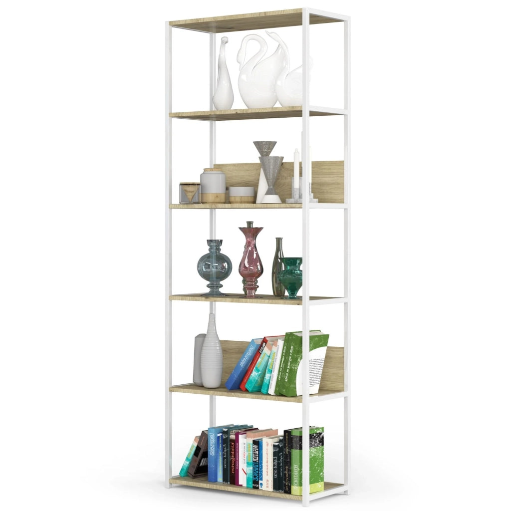 Scaffale stilo loft con ripiani in legno 70 cm Bianca 70 cm inserto frontale Quercia Artisan 70x32x192 cm