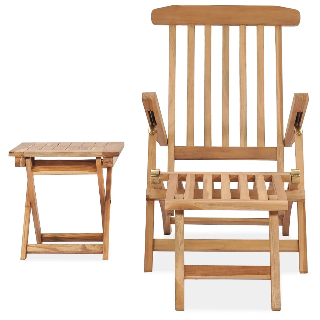 Lettino prendisole sedia a sdraio lettino prendisole letto da giardino mobili da esterno per patio con poggiapiedi e tavolo 159 x 58 x 91 cm legno di teak 02_0012586