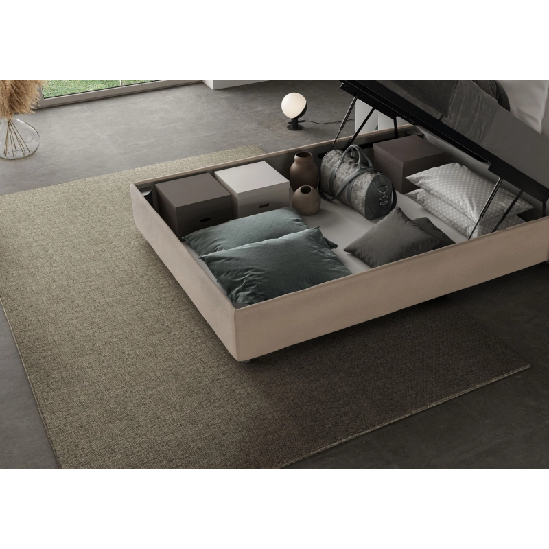 Letto imbottito 1 piazza e mezza 120x210 cm Mika - Contenitore,Microfibra,Sabbia