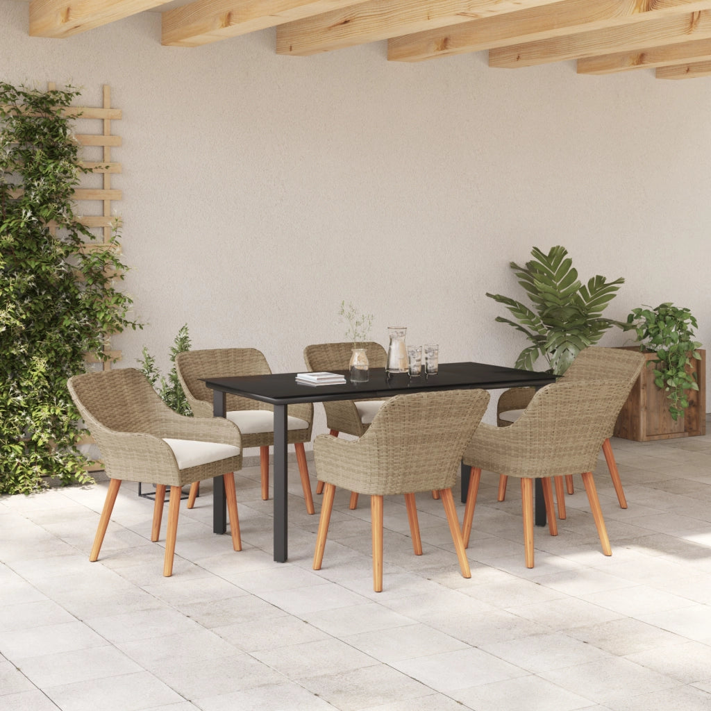 Set da Pranzo per Giardino 7 Pezzi Beige in Polyrattan