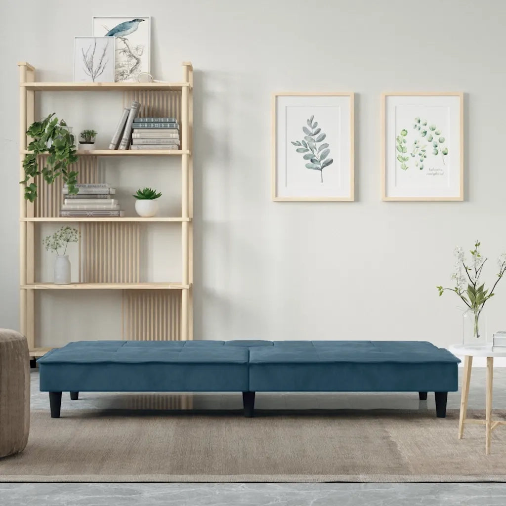 Divano Letto con Portabicchieri-Sofa Letto-Daybed in Velluto Blu