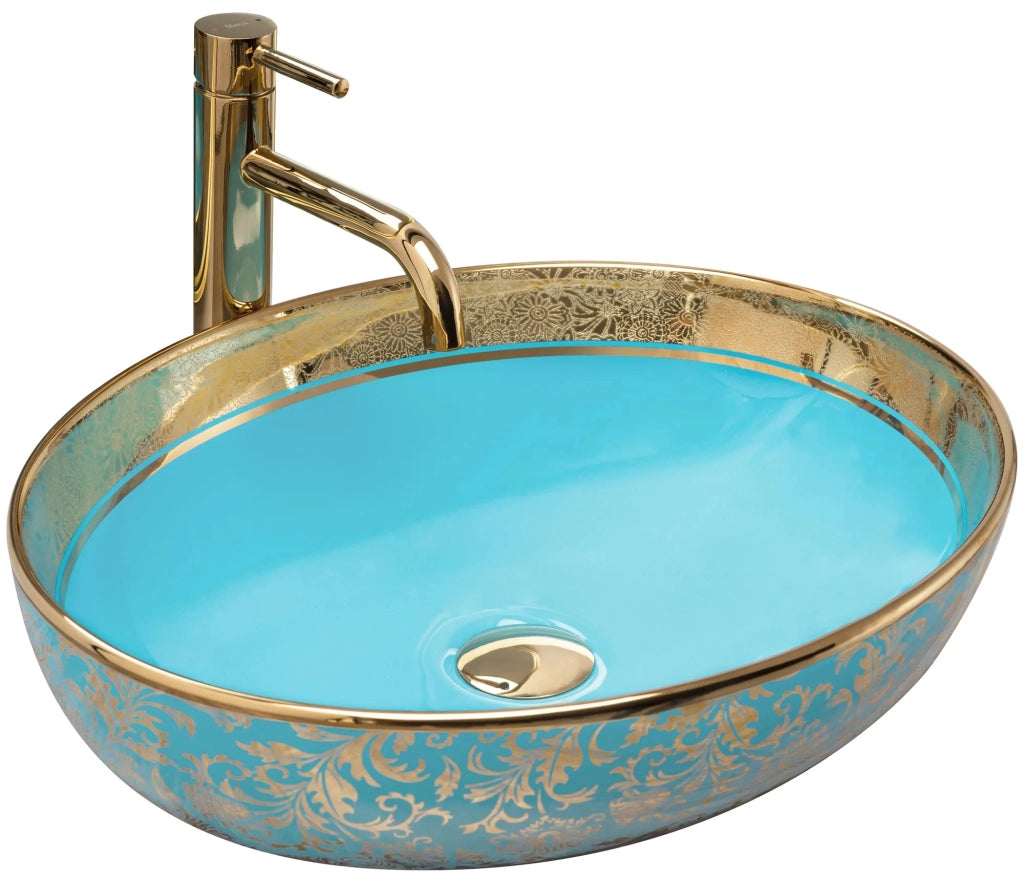 Lavabo Da Appoggio In Ceramica Margot Blue / Gold