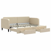 Divano letto | Sof¨¤ letto | Letto singolo Estraibile con Cassetti Crema 80x200 cm in Tessuto