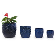 Fioriera compatta in ceramica con foro di drenaggio e superficie martellata, per piante da interno, blu navy Ø22,5 cm