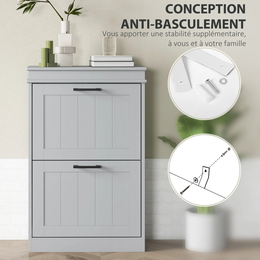 Scarpiera a 2 Ante con Ripiani Regolabili ¨C Zephmum ¨C Grigio 54x24x82.5 cm