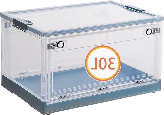 Scatola di stoccaggio 30 litri trasparente - pieghevole - sovrappostibile - con ruote - blu