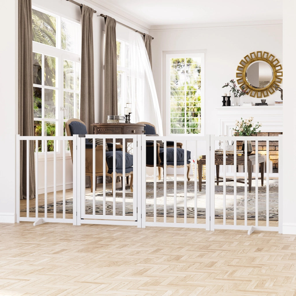 Barriera per Cani Pieghevole con Porta e Chiusura di Sicurezza ¨C zephmum ¨C Bianco 237.5x36x80 cm