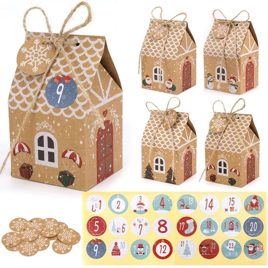 Calendario di Natale da 24 pezzi - Dozzina di calendari di Natale con coperchio - Regali di Natale - Materiale per DIY - Etichette di confezione per calendario di Natale con fiocco di neve - Facile da riempire