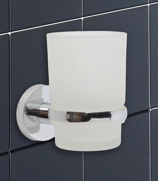 Sostegno per Spazzola da Denti con Bacinella per la Bagno, Senza Fori, Finitura Cromata