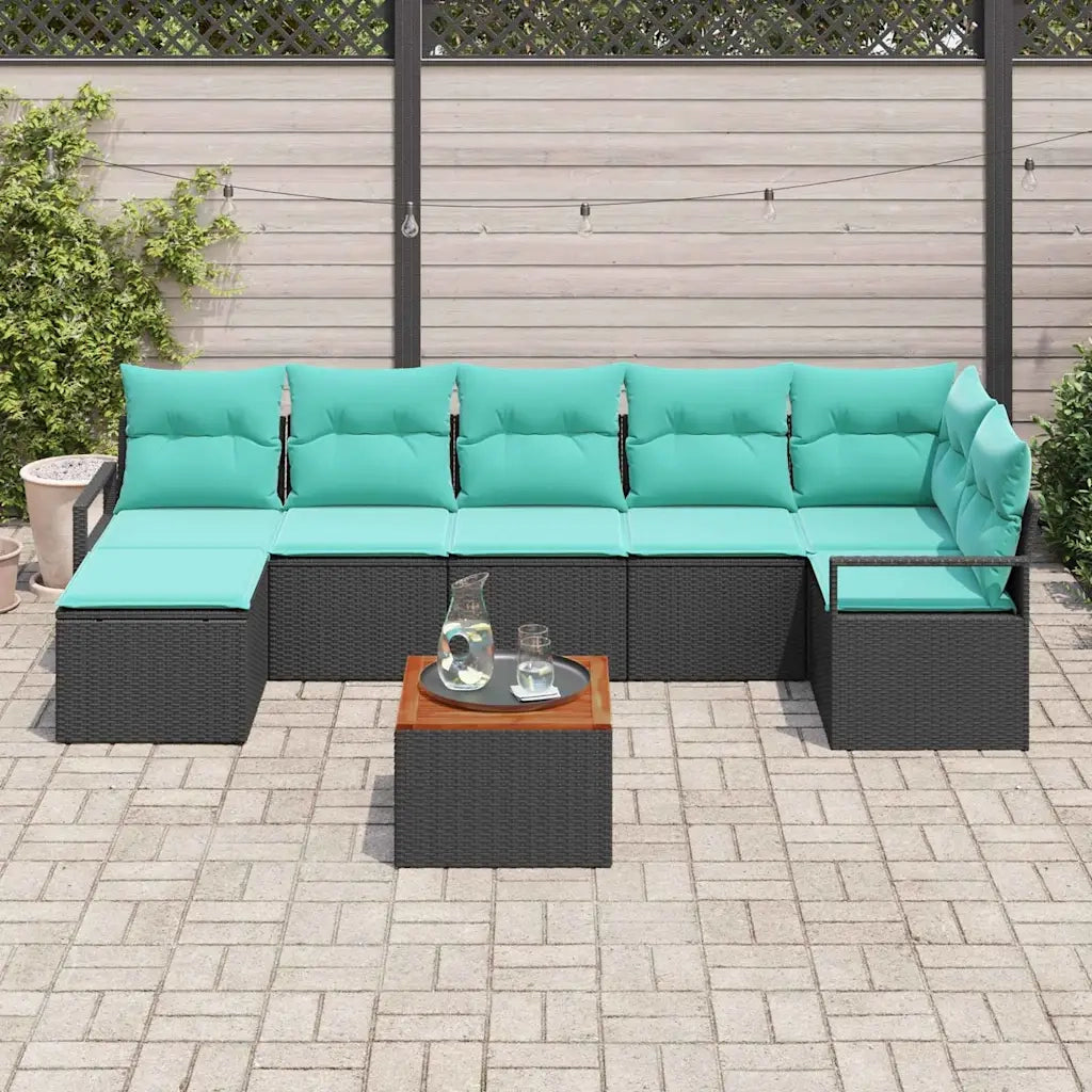 Set Divano da Giardino con cuscino 8 pcs Nero polyrattan