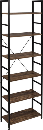 Libreria Industriale 6 Livelli - Materiales Legno/Metallo - 60x28x180cm - Cappotto Misto Nero/Bruno