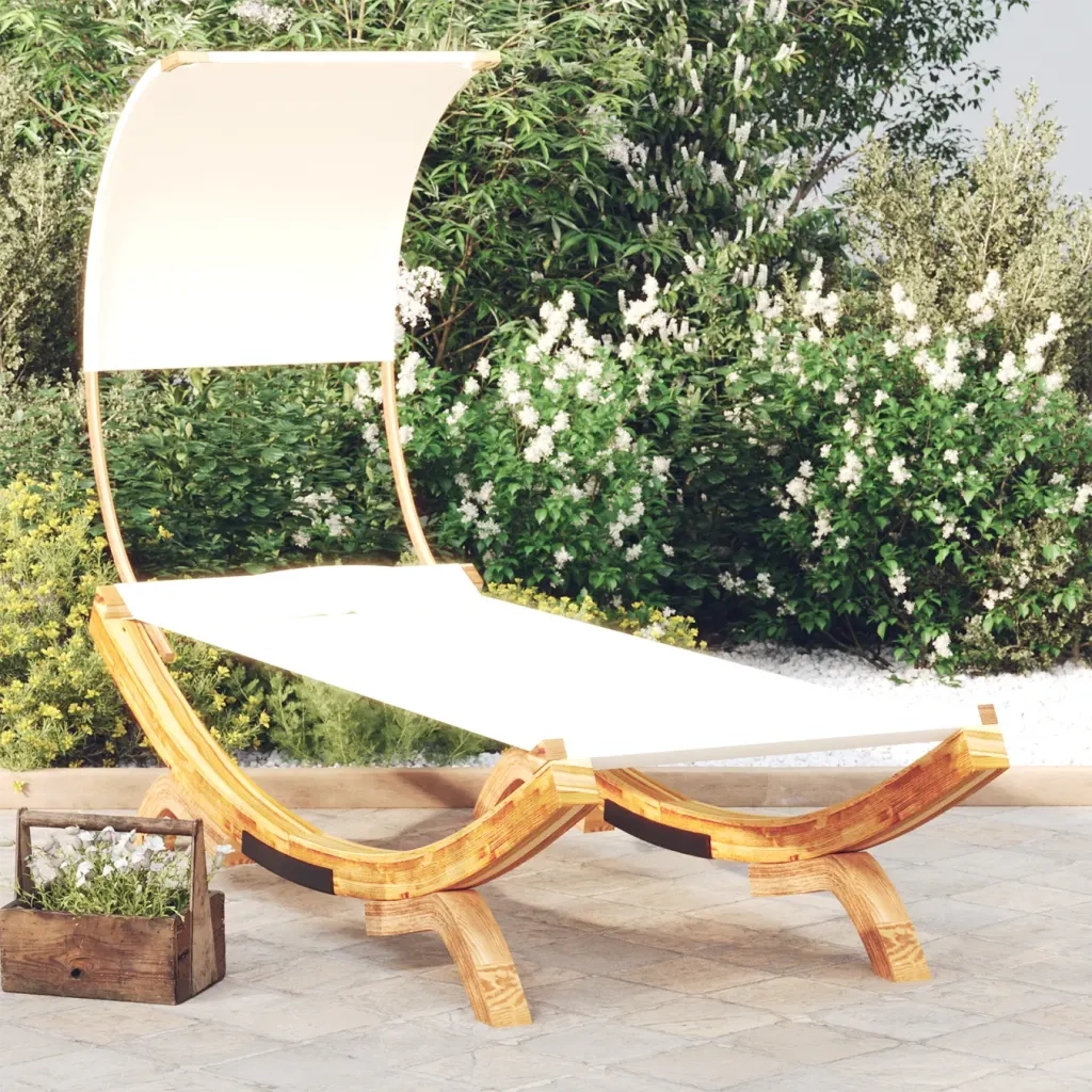 Lettino con Tettuccio 100x200x126 cm in Legno Curvato Crema 313945
