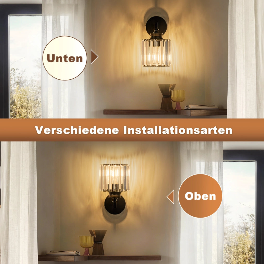 ZMH Lampada da Parete Nera con Cristallo Moderna E27 Orientabile per Interno da Comodino Corridoio Scala Camera da Letto