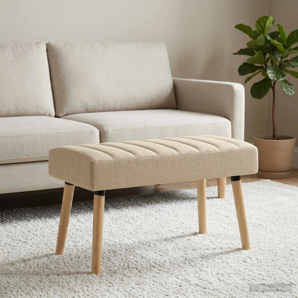 Panchina trapuntata a canale Crema 80 x 40 x 46 cm Tessuto 42038480