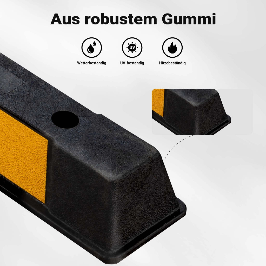 Delimitatore di parcheggio, battiruota in gomma 1650x160x100mm con fasce rifrangenti, Fermaruota