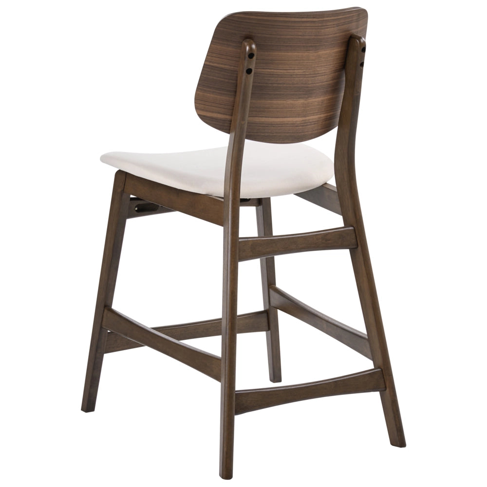 Set di 2 sedie da bar in bouclé di poliestere marrone e bianco sporco, con gambe in legno di gomma stile retrò tradizionale