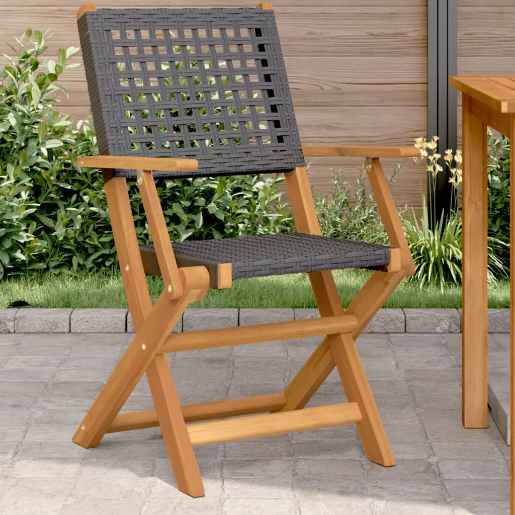 Sedie da Giardino 2 pz | Sedie da Esterno Nere Legno Massello Acacia e Polyrattan