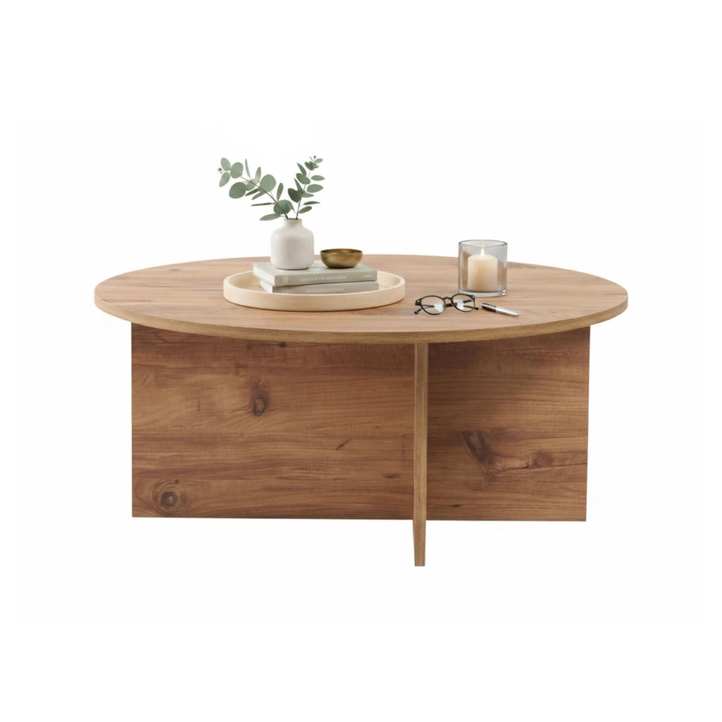 Simbario, Tavolino da Salotto Forma Rotondo, 90x90x40h cm Marrone Rovere