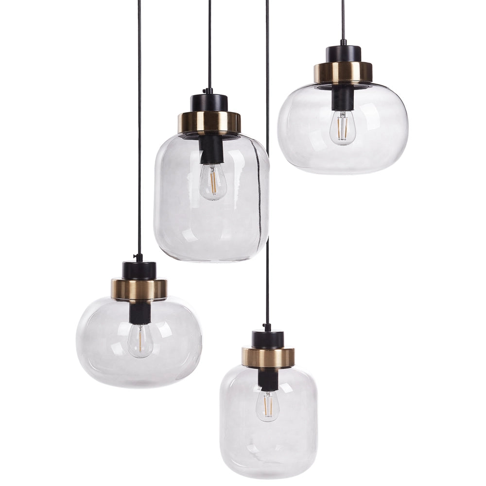 Lampada a sospensione con paralumi rotondi in vetro 4 luci in metallo trasparente grigio stile contemporaneo