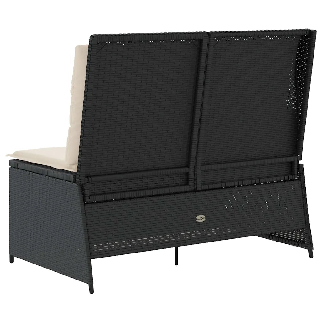 Panca Reclinabile da Giardino con Cuscini-Sgabello-Sedia da esterno Nera in Polyrattan 211578