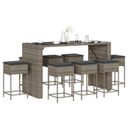 vidaXL Set Bar da Giardino 9 pz con Cuscini in Polyrattan Grigio