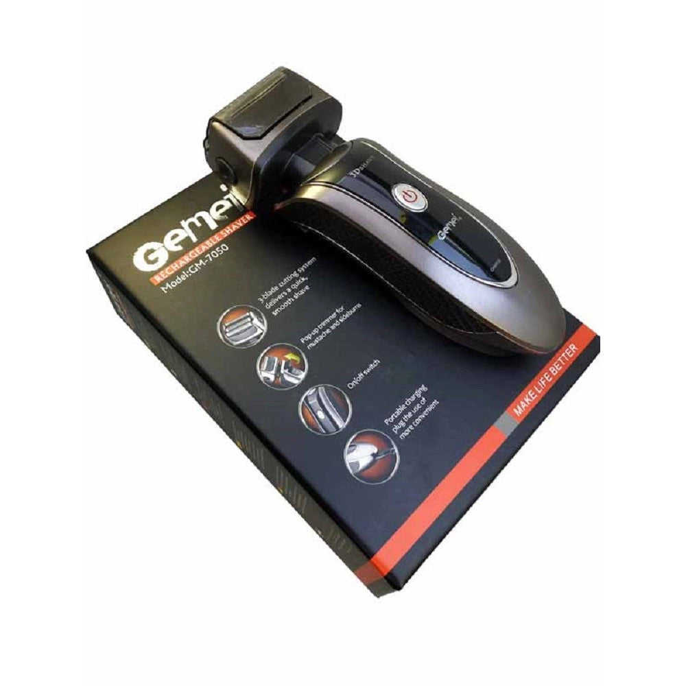 Trade Shop - Rasoio Elettrico Uomo Taglia Barba Ricaricabile A Batteria Impermeabile Gm-7050 -