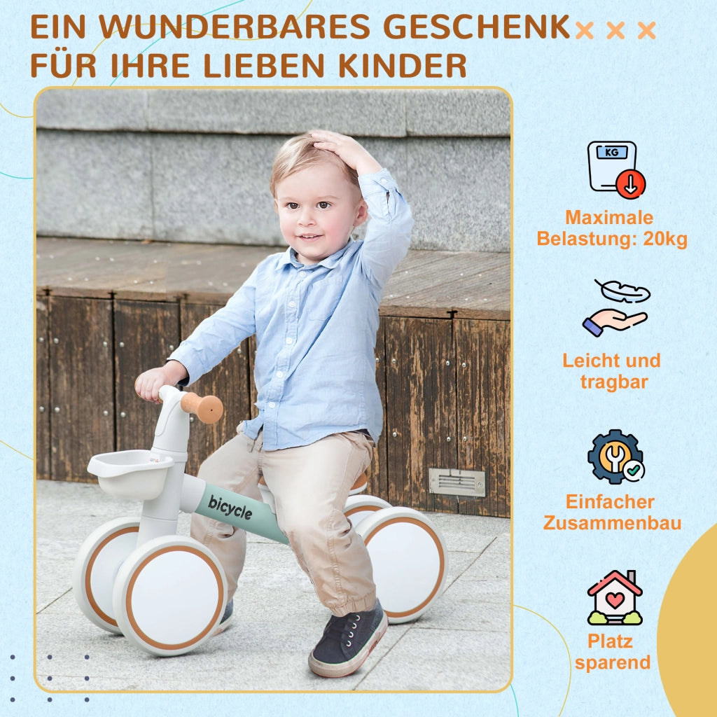Bicicletta senza pedali per bambini ¨C zephmum ¨C verde/bianco, sedile regolabile, 1-3 anni