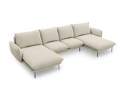 Cosmopolitan Design - Divano panoramico "Vienna" 6 posti in tessuto strutturato beige 