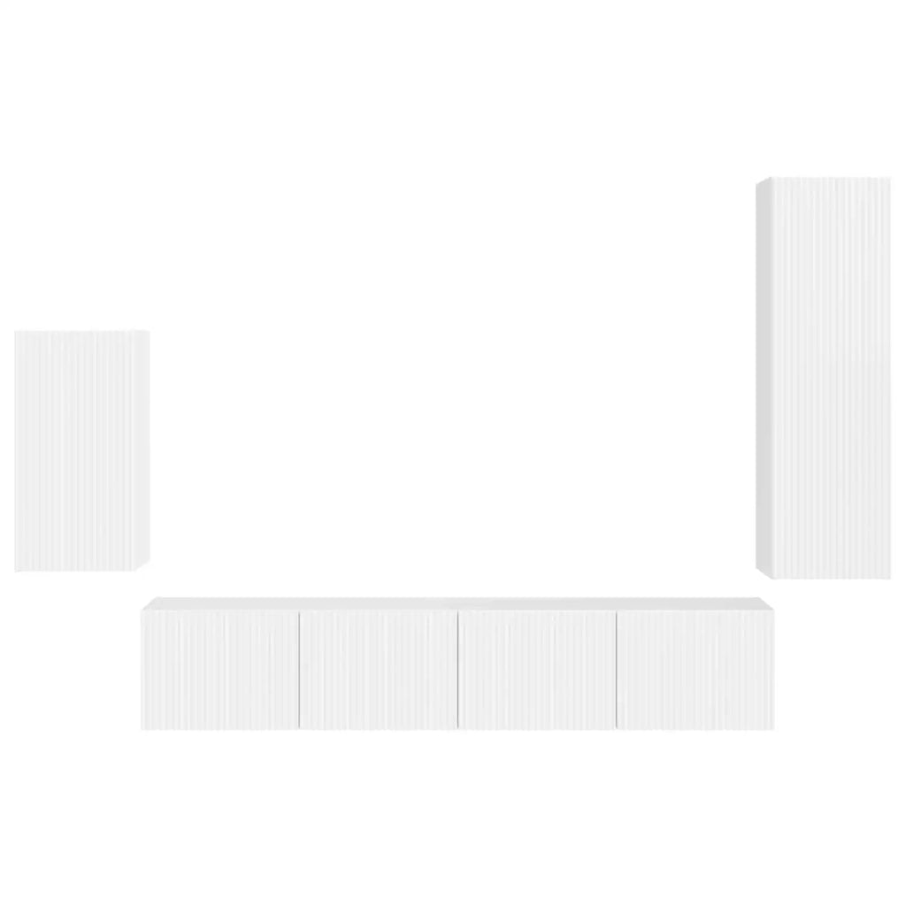 Set mobile TV 4 pcs Bianco Lucido Legno multistrato 3409010
